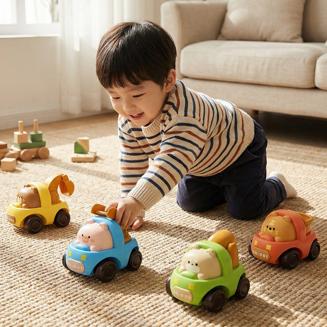 토요요 유아 캐릭터 관성 미니 트럭 장난감 세트 자동차 역할놀이 선물 추천 QZ-GX1, 1세트, 동물차