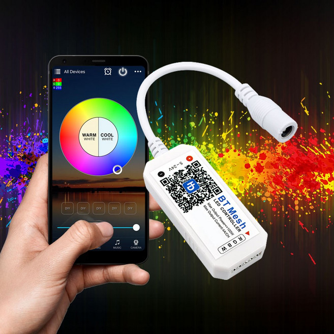 삼항LED DC12V용 RGBW RGB용 블루투스 무선 LED모듈 컨트롤러, 1개, 12V