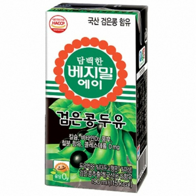 베지밀 담백한 에이 검은콩 두유, 190ml