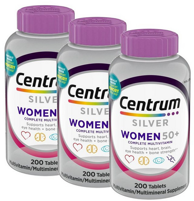 센트룸 우먼 50플러스 실버 멀티비타민 타블렛 Centrum Silver Women 50 Plus Multivitamin, 3개, 200정