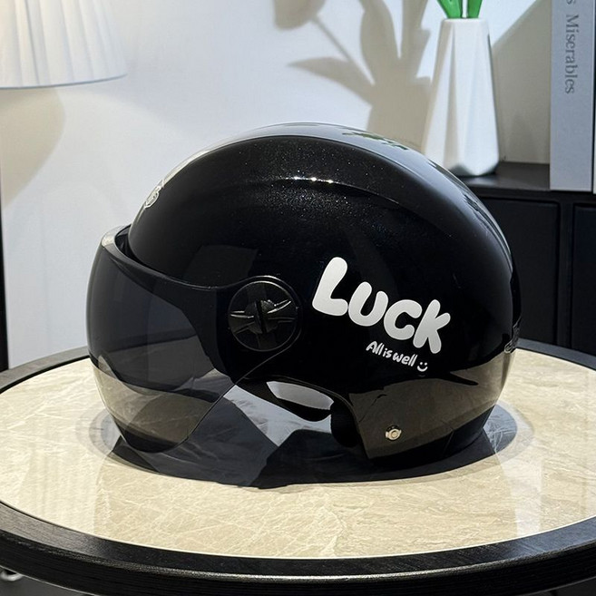 機車安全帽 擋風防曬 便攜半盔 四季通用 男女款, 1個, luck-黑色茶色短鏡