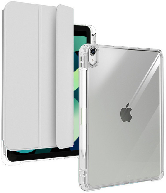 아이패드 에어 M4 8세대 M3 7세대 M2 6세대 13인치 프로12.9 공용 애플펜슬수납 밀당 북커버 케이스+강화유리1매+후면필름1매, 1개, 그레이