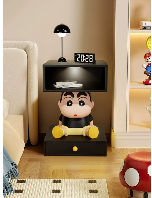 쇼파옆 인테리어 거실 침대옆 사이드 테이블 짱구 협탁 센서등, 설치 안함, 블랙【센세이션 램프 포함】쿨 짱구 협탁 YYC6509