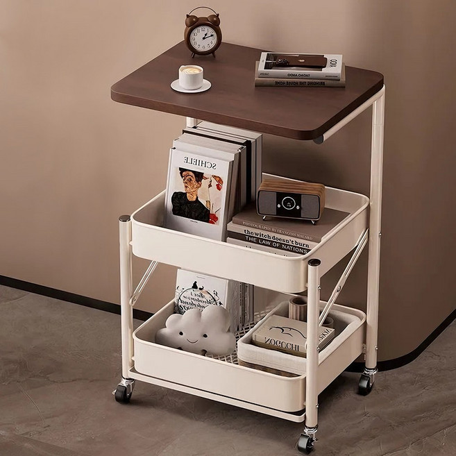 LUXRORO 3초 초간편 접이식 수납 이동식 카트 무설치 다용도 보관 카트, 3단, 3겹 화이트