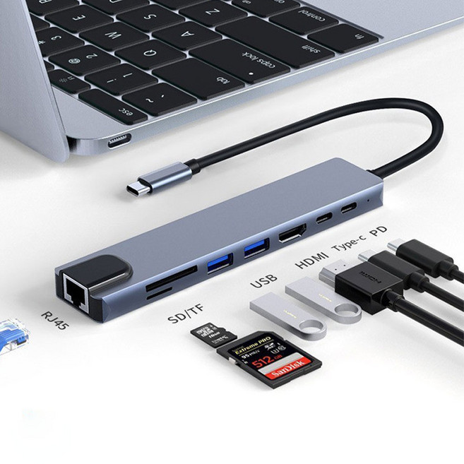 헨센 C타입 멀티 허브 8in1 USB HDMI 포트 젠더, 1개