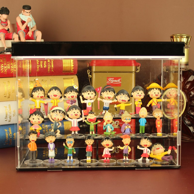 생일 사키코 도라에몽 시리즈 치비마루코쨩 마루코는 아홉살 피규어 키링 아즈망가대왕 친구 토모조 가족 인형, 피규어+전시케이스+led램프+핸드백(배달), 가족사진+클래식마루24개, 1개