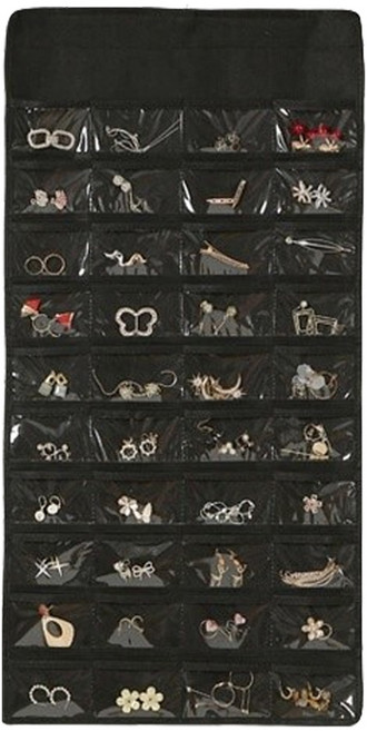 BuyChoo 벽걸이 양면 액세서리 수납 포켓 48칸, 1개, 블랙