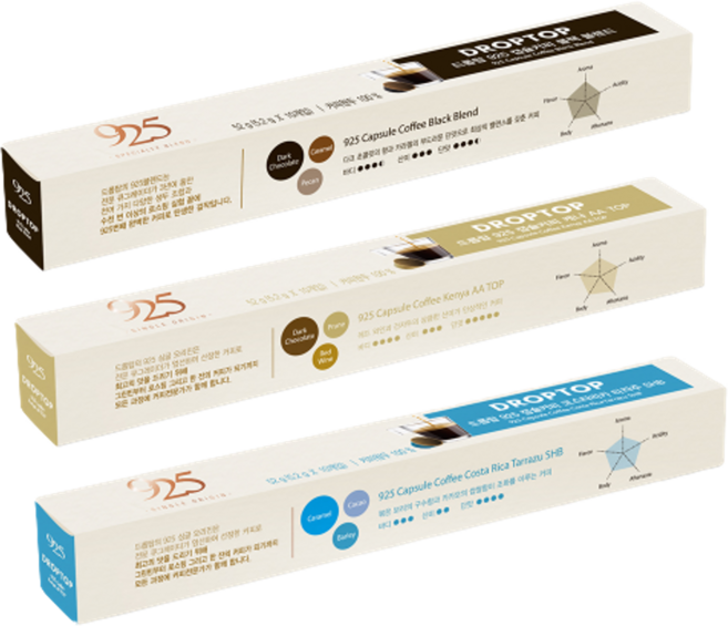 드롭탑 캡슐커피 30개입 블랙블렌드 코스타리카 타라주 싱글오리진 케냐AA, 5.2g, 10개입, 3개