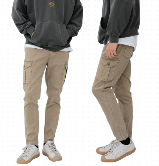 남자 테이퍼드핏 바지 피그먼트 밴딩 스판 카고 팬츠