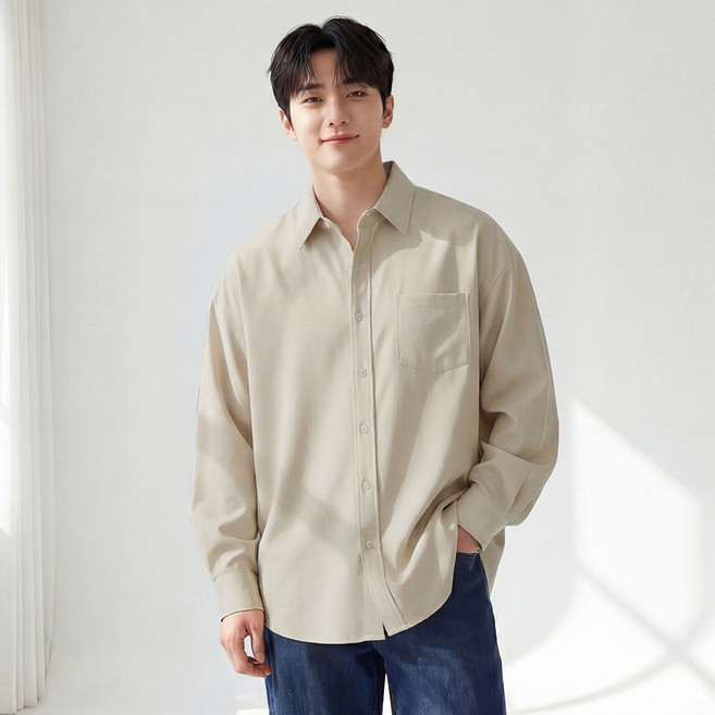 루크 남성 루즈핏 링클프리 긴팔 셔츠 캐주얼 오버핏 와이셔츠