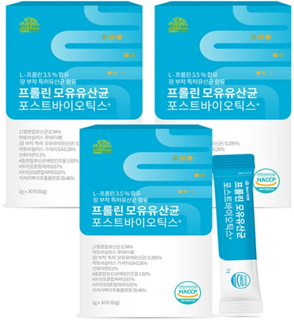 뉴트리나우 프롤린 모유 유산균 식약처 인정 HACCP, 60g, 3개 - 쿠팡