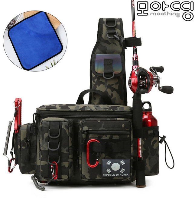 [무료배송]3way 웨이스트백 루어 낚시 가방 확장형(콜라보에디션)+낚시타월, 올리브카모
