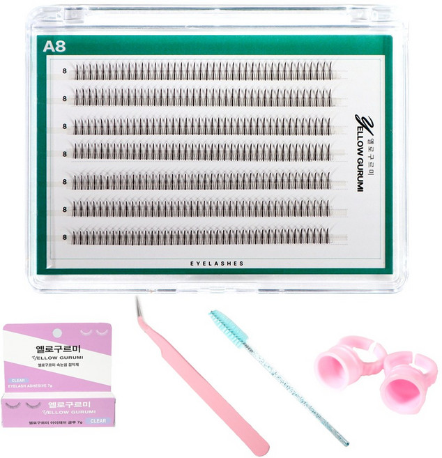 부분 가닥 인조 속눈썹 풀세트 280pcs 대용량 연장 아이돌 아이래쉬 A형 7줄 8mm 글루 투명, 1개, 블랙
