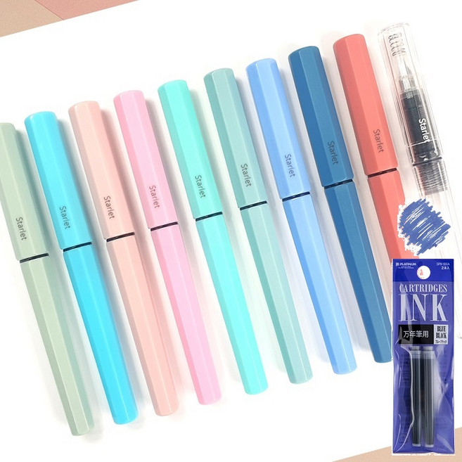 플래티넘 입문용 소유성 만년필-스타렛 300 EF촉+블루 카트리지(1팩 2개입) Set, 22 FRAISE