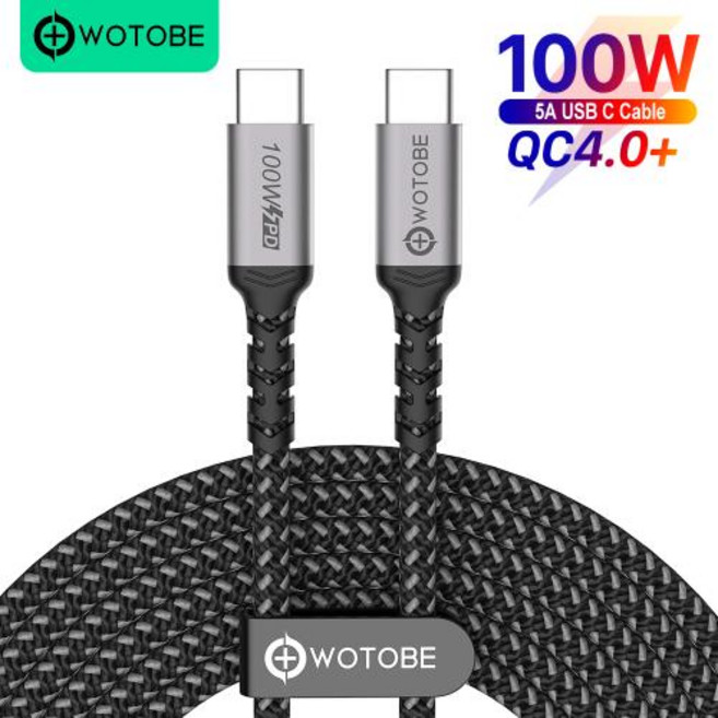 WOTOBE USB C-USB C 케이블 PD 100W 긴 3m10ft USB Type-C 5A E 마크 삼성 S2021 iPad용 고속 충전 나일론 편조 케이블, 0.2m, 1개