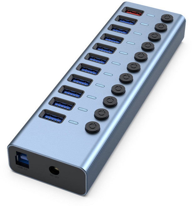 易控王 USB3.0 11孔集線器 獨立開關 LED 12V外接電源, 40-726-03, 1個
