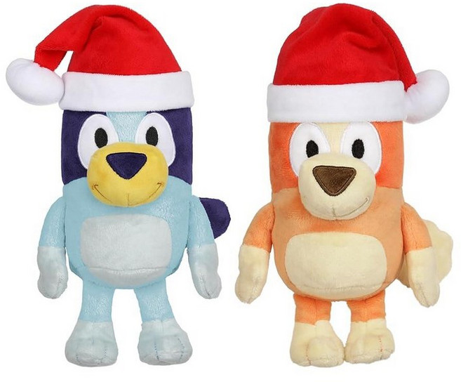Bluey Unicorse & Bob Bilby 손 인형 플러시 2팩 - 20.3-22.9cm(8-9인치) 부드러운 디럭스 원단 자수 디테일 유아 손에 적합 상상력 넘치는, Santa Hat Bluey & Bingo