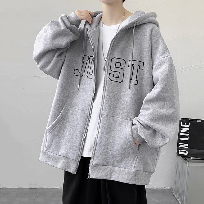 AOKADA 남녀공용 가을 겨울 레터링 후드 집업 오블사이즈 커플 트레이닝복 츄리닝 상의