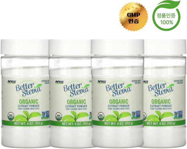 NOW Foods Better Stevia 유기농 추출물 분말 4 oz(113 g) x 4, 113g, 4개