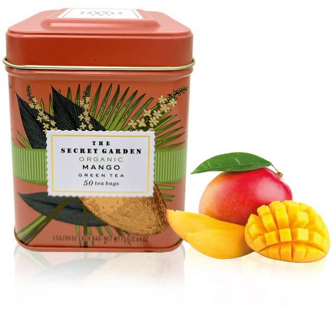 유기농 실론 망고 녹차 - 50 패킷 - 천연 항산화 리치 허브 잎 티백 - USDA 인증 100% GMO 프리 - 카페인 함유 프리미엄 선물 틴 케이스