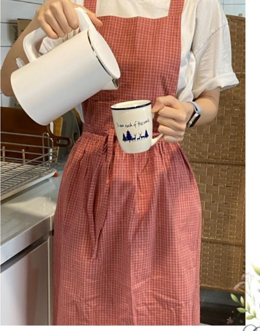 더풀아모르 스프링 봄 체크 어린이집 주방 미용 바리스타 앞치마, 1개, 체크레드