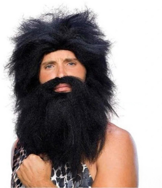 원시인 코스프레 가발 가짜수염 덥수룩한머리 거지 수염가발 산적 쓸대없는선물, 블랙, 1개