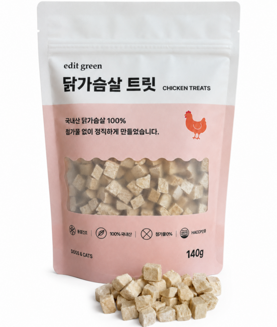 에디그린 반려동물 국내산 닭가슴살 동결건조 치킨 트릿 140g 1개