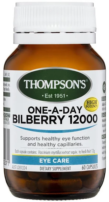 Thompson's One-A-Day Bilberry 12000mg 60 Capsules, 1개, 60캡슐, 60정 - 쿠팡