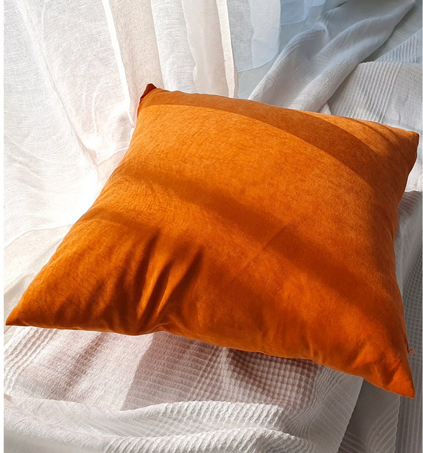 리드홈 션샤인 바이오워싱 파스텔 무지 쿠션커버 솜포함 세트, 오렌지