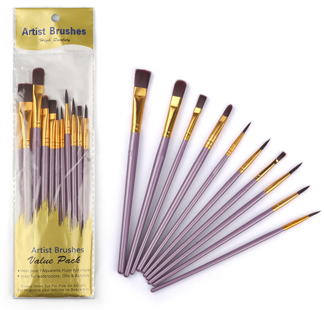 BVSTUDIO 수채화 아크릴 유화 다용도 붓 세트 10종, 퍼플, 1세트