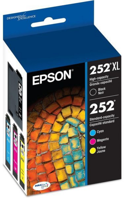 EPSON 252 DURABrite Ultra 잉크 대용량 검정 및 표준 컬러 카트리지 콤보 팩(T252XL-BCS)은 WorkForce WF-3620 WF-3640 WF-, Multi-Pack, Multi-Pack