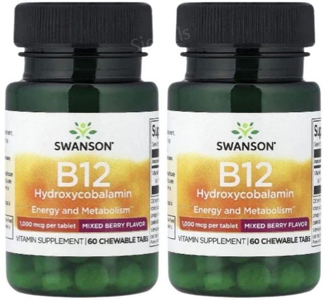 스완슨 비타민비 B12 씹어먹는 1000mcg 60츄어블 2개 하이드록시코발라민, 60정 - 쿠팡