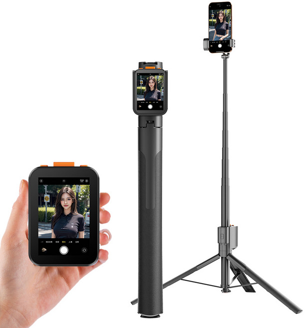 화면 미러링 셀카봉 무선 프로젝션 삼각대 실시간 디스플레이 셀카 모니터 스마트폰 브이로그 비디오 녹화, 화이트
