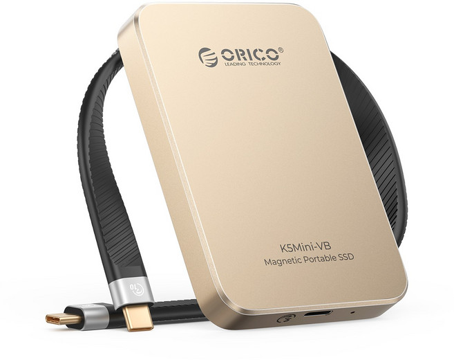 오리코 마그네틱 4K로그 초박형 휴대용 외장하드 SSD K5mini-VB, 골드, 1TB