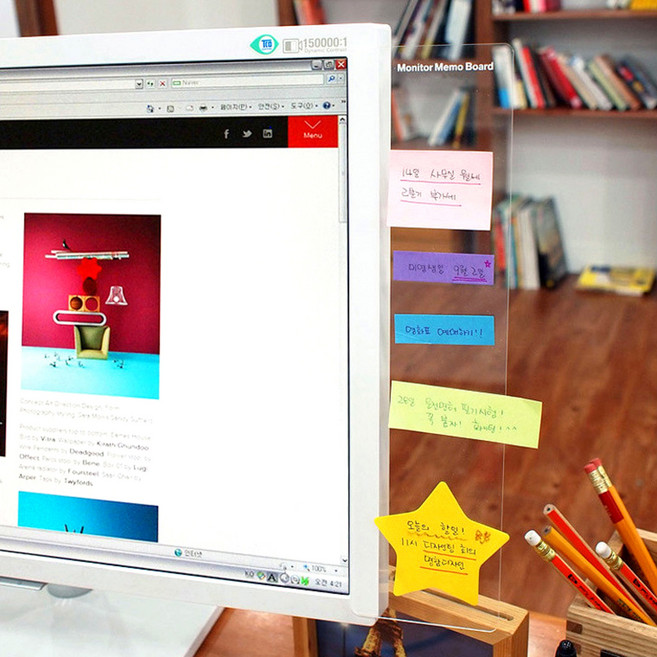 리빙하다 깔끔한 아크릴 모니터 메모보드 좌우세트, 기본 7.7x28cm