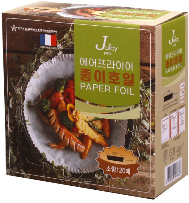 쥬시팩 에어프라이어 종이호일 소 16cm 120매입, 1개
