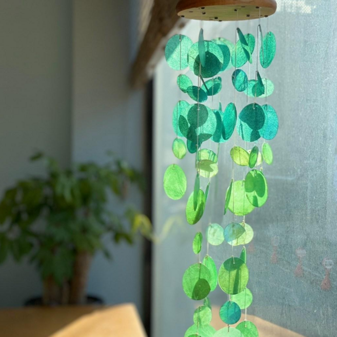 오로벨 캐피즈차임 조개차임 인테리어모빌 윈드차임 인테리어 어린이집 여름 모빌 인테리어 소품 장식 소품 집들이선물, 그린블루