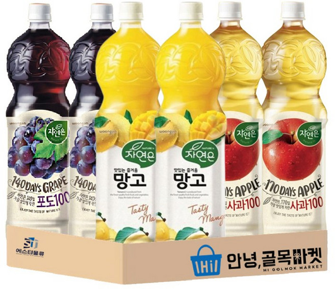 자연은 1.5L 음료수 세트 포도 사과 망고 각 2개씩, 1세트