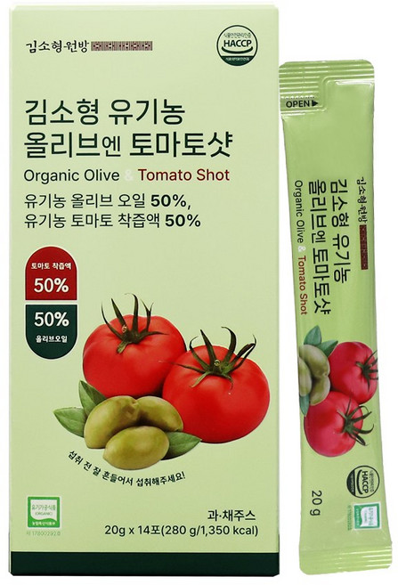김소형 유기농 엑스트라버진 올리브오일 토마토 올토샷 NFC 스틱, 14개, 20g