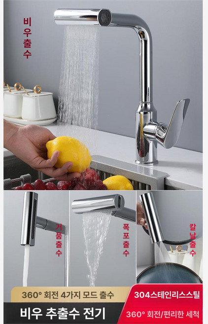 싱크대 폭포 배수구 폭포수 제품 주방 수전 화이트 조리대 회전, 3.브라이트실버 플라잉 레인워터폴