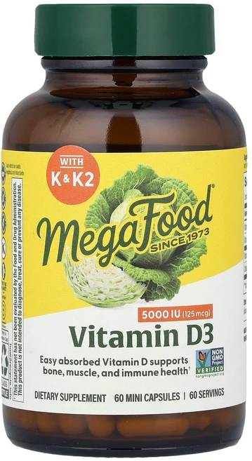 메가푸드 비타민D3 125mcg(5000IU) 미니 캡슐 60정, MGF10438 - 쿠팡