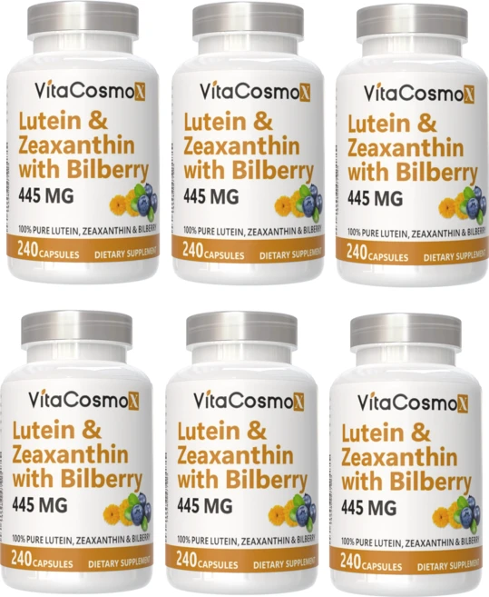 VitaCosmoX 비타코스모엑스 루테인 40mg + 제아잔틴 4mg + 빌베리 400mg 베지 소프트젤 445mg 야채캡슐, 6개, 240정 - 쿠팡