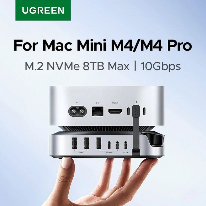 UGREEN 맥미니 M4 M4 프로용 USB 허브 도킹 스테이션 - M.2 NVMe SSD 최대 8TB 10Gbps USB-AC 포트 SD/TF 170MB/s USB 스플리터 도크