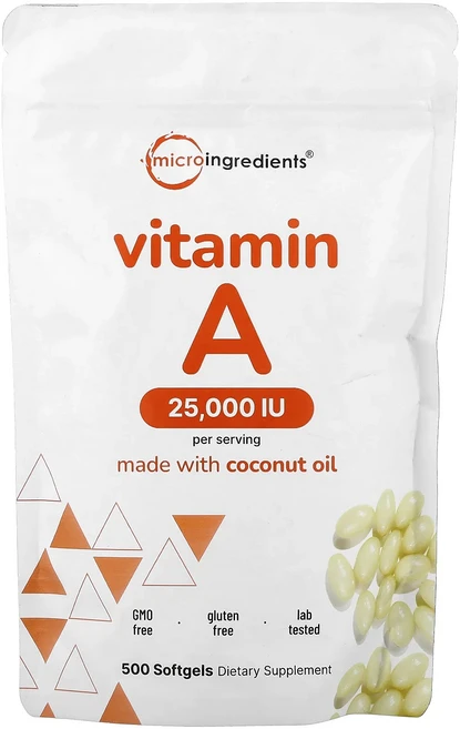 몸관리하세요 겨울입니다 Micro Ingredients 비타민A 7500mcg(25000IU) 소프트젤 500정 특별관리진행, MicroIngredients비타민A7500mcg250, 1개 - 쿠팡