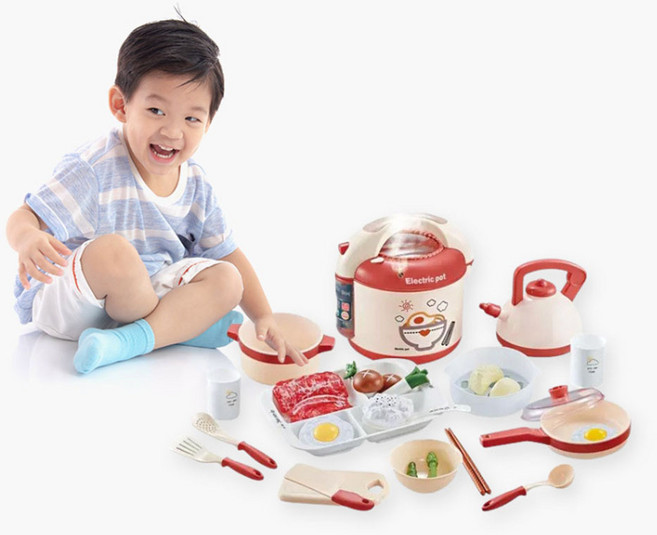 주방놀이 세트 수증기 밥솥 장난감 멜로디 라이트 28P, 블랙, 1개