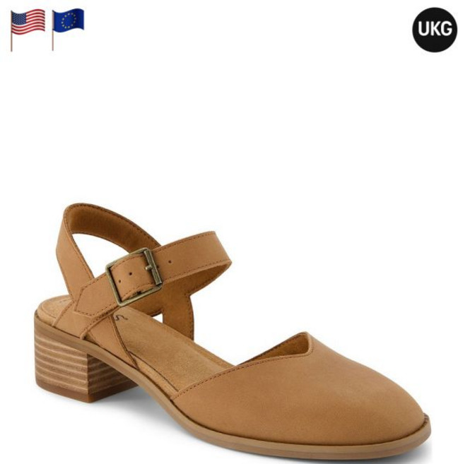 탐스 여성 재클린 레더 앵클 스트랩 블록 힐 펌프스 브라운 슈가