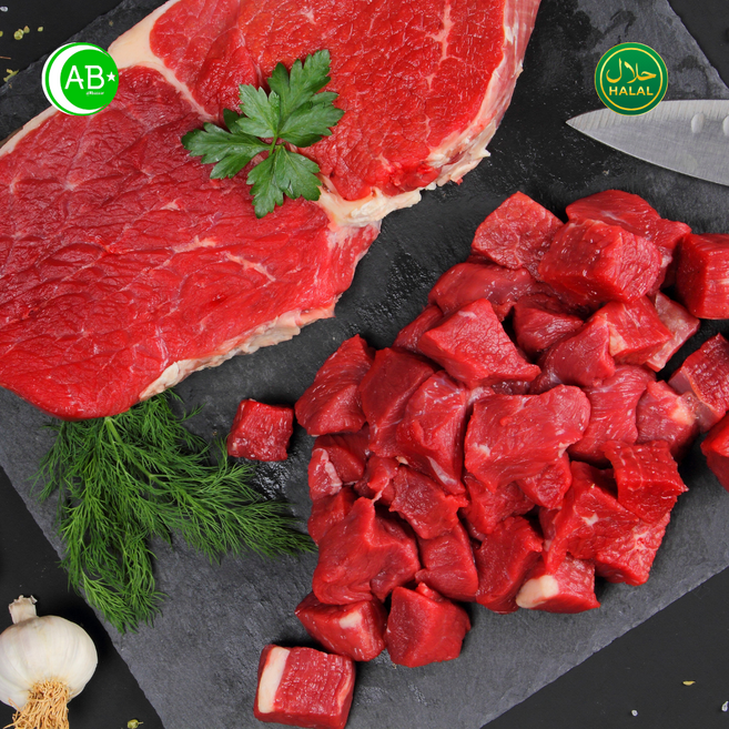 Halal Fresh Beef Shoulder Cube Cuts 호주산 할랄 냉장 소 어깨살 큐브컷 호주산, 1개, 500g