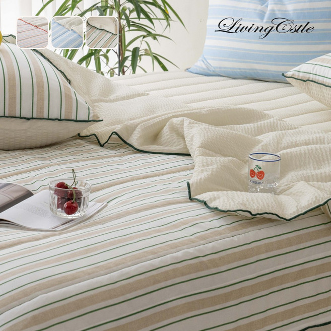 [국산] 리빙캐슬 여름 슈미츠 60수순면 시어서커 누비이불, 누비이불 + 패드, 그린