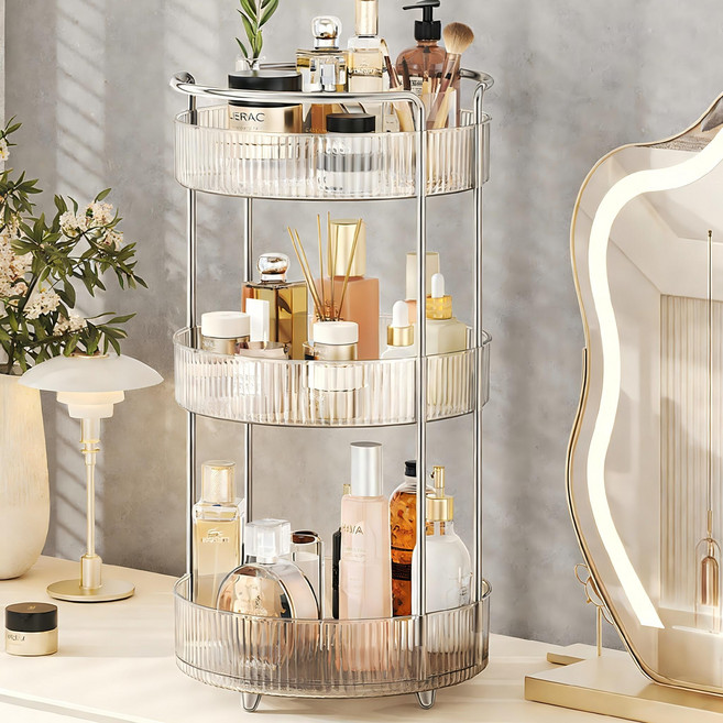 LareinaT 회전 화장품 정리대 향수 화장품 정리함 대용량 악세사리 영양제 정리 트레이, 투명색, 1개