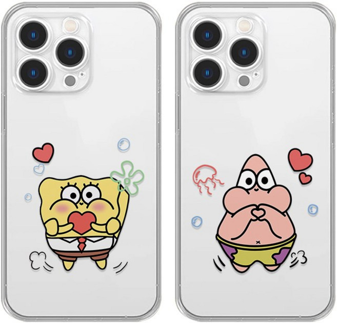 하트 스펀지밥 뚱이 커플케이스 투명젤리 아이폰 갤럭시 폰케이스